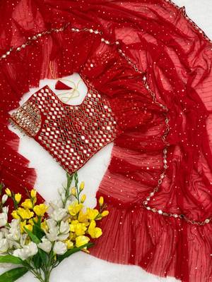 Red georgette embroidered saree with sequins work 4