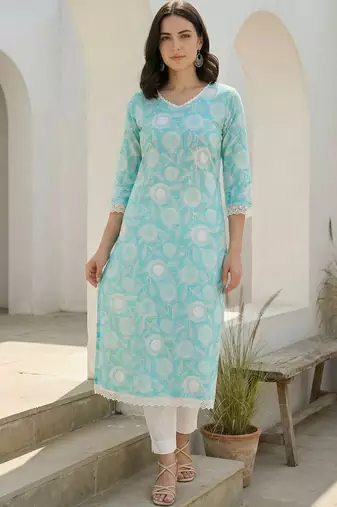Blue women floral printed floral kurta