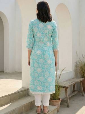 Blue women floral printed floral kurta 5