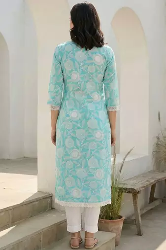 Blue women floral printed floral kurta