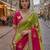 Parrot green silk blend embroidered saree with gota patti