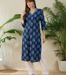 Blue women floral printed sequinned indigo kurta