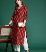 Maroon ethnic motifs printed pure cotton kurta