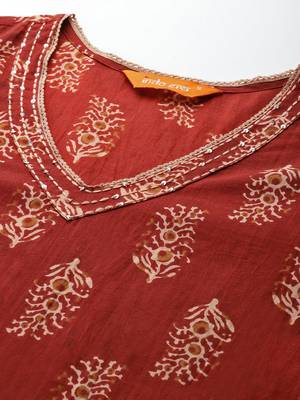 Maroon ethnic motifs printed cotton kurta 2