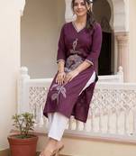 Burgundy floral embroidered thread work kurta