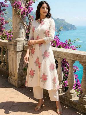 Off white women floral printed floral kurta 2