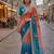 Teal silk blend embroidered saree with gota patti
