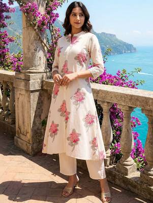 Off white women floral printed floral kurta 4