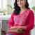Pink women ethnic motifs embroidered thread work kurta