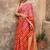 Red art silk printed saree with stripes print
