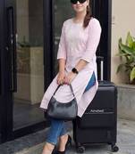 Pink women paisley embroidered thread work floral kurta