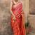 Red art silk printed saree with stripes print
