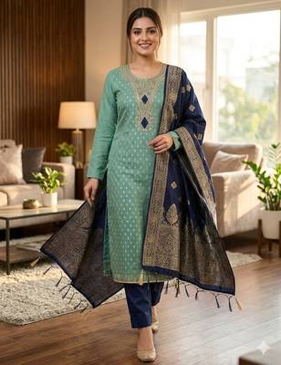 Sky blue color designer simmer butti fabric ceremonial partywear suit 1