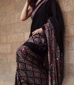 Wine crepe embroidered saree with mirror work