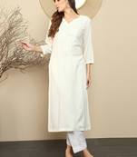 White ethnic motifs  embroidered straight kurtas