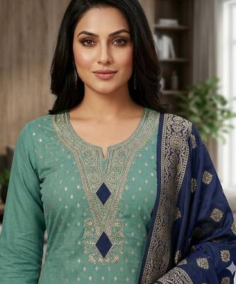 Sky blue color designer simmer butti fabric ceremonial partywear suit 2