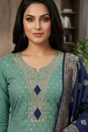 Sky blue color designer simmer butti fabric ceremonial partywear suit