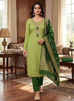 Pista color designer simmer butti fabric ceremonial partywear suit 1