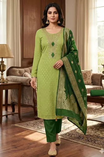 Pista color designer simmer butti fabric ceremonial partywear suit