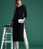 Black floral embroidered thread work kurta