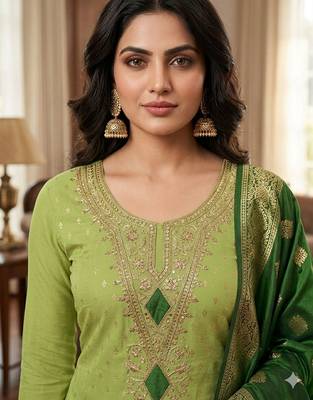 Pista color designer simmer butti fabric ceremonial partywear suit 2