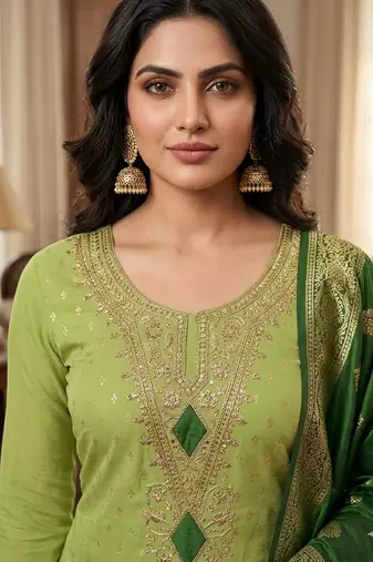 Pista color designer simmer butti fabric ceremonial partywear suit