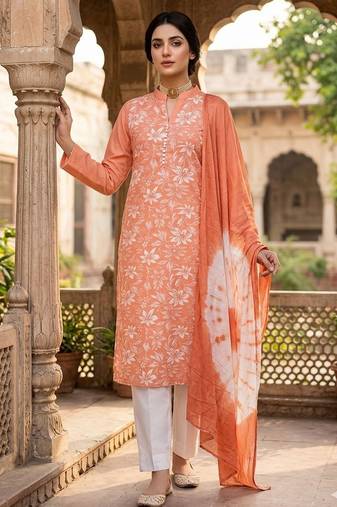 Rust color designer printed ethnic partywear salwar kameez