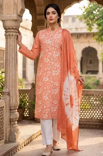Rust color designer printed ethnic partywear salwar kameez