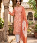 Rust color designer printed ethnic partywear salwar kameez
