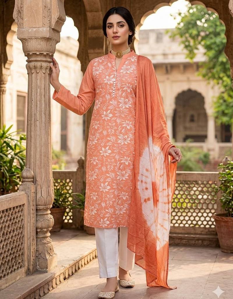 Rust color designer printed ethnic partywear salwar kameez