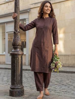 Brown women regular pure cotton kurta with salwar 1