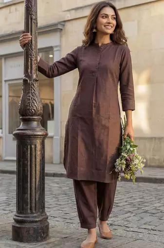 Brown women regular pure cotton kurta with salwar