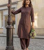Brown women regular pure cotton kurta with salwar
