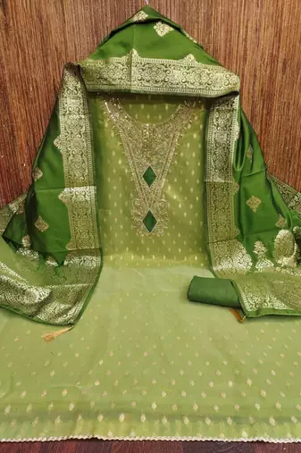 Pista color designer simmer butti fabric ceremonial partywear suit