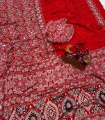 Red crepe embroidered saree with mirror work