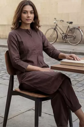 Brown women regular pure cotton kurta with salwar