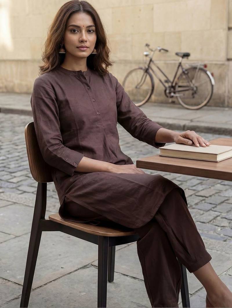 Brown women regular pure cotton kurta with salwar