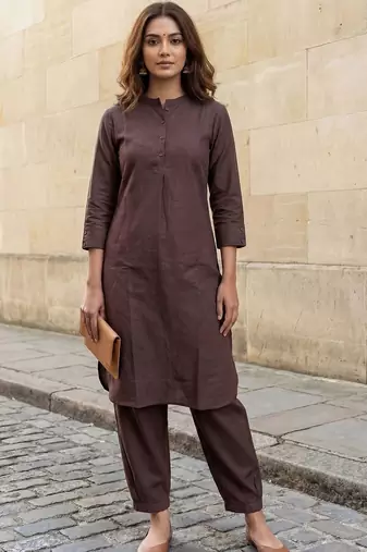 Brown women regular pure cotton kurta with salwar