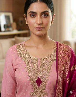 Pink color designer simmer butti fabric ceremonial partywear suit 2