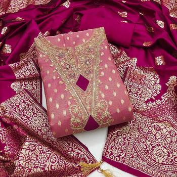 Pink color designer simmer butti fabric ceremonial partywear suit 3