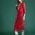 Red leheriya print zari & mirror embroidered straight georgette kurta