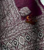 Wine crepe embroidered saree with mirror work