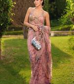 Pink silk blend embroidered saree with sequins work