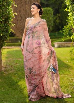 Pink silk blend embroidered saree with sequins work 3