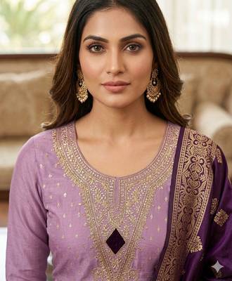 Lavender color designer simmer butti fabric ceremonial partywear suit 2