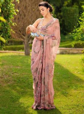 Pink silk blend embroidered saree with sequins work 4