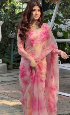 Pink silk blend embroidered saree with sequins work 3
