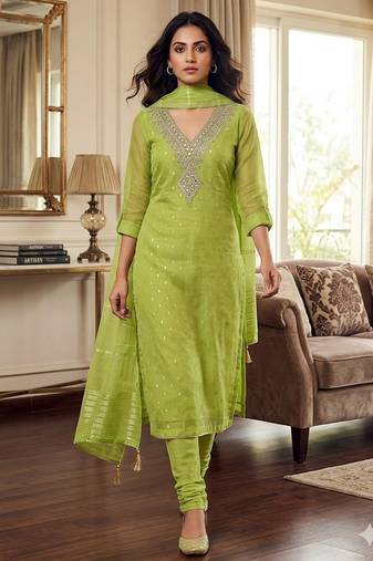 Green color designer simmer butti fabric ceremonial partywear suit