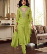 Green color designer simmer butti fabric ceremonial partywear suit