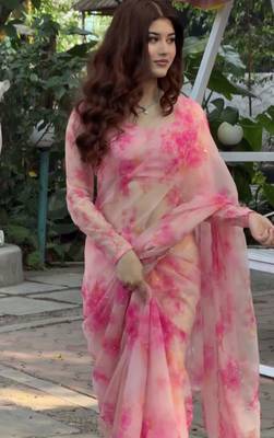 Pink silk blend embroidered saree with sequins work 4